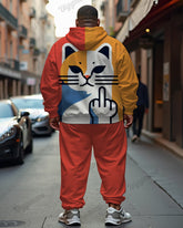 Men's Daily Casual Funny Cat Cartoon Print Plus Size Hoodie Suit